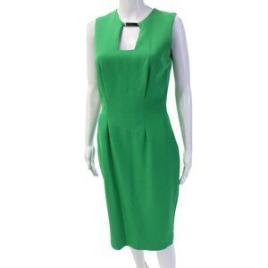 Debbie Shuchat Womens Sheath Dress Green Sleeveless Buckle Mid-Calf Size 6